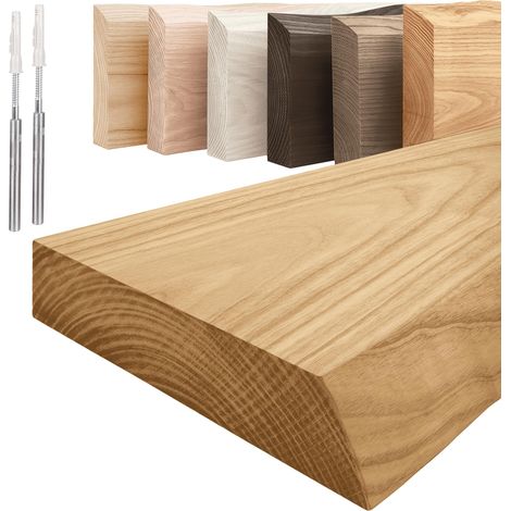 LAMO Manufaktur Étagère murale en bois massif, bord irrégulier, étagère flottante montage INVISIBLE Rustique 120cm, LW-01-A-003-120W