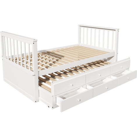 Cama nido individual 90 x 200 cm de madera y MDF con 3 cajones blanca MODENUIT (1/5)