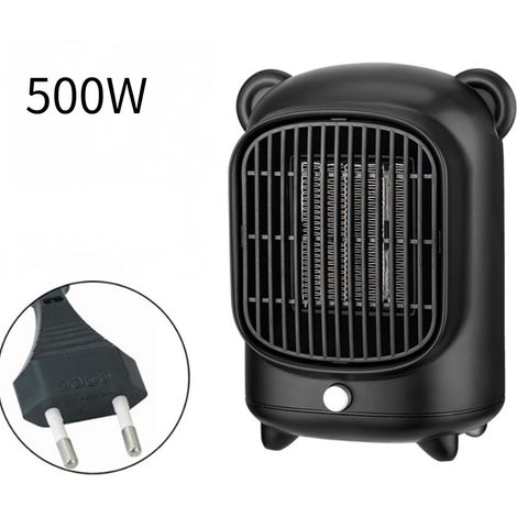 Raumheizer, 500 W Mini-Elektroheizkörper, 2 Modi, Badezimmer-Heizlüfter, Überhitzungs- und Kippschutz für Schlafzimmer, Home-Office (schwarz) (1/4)