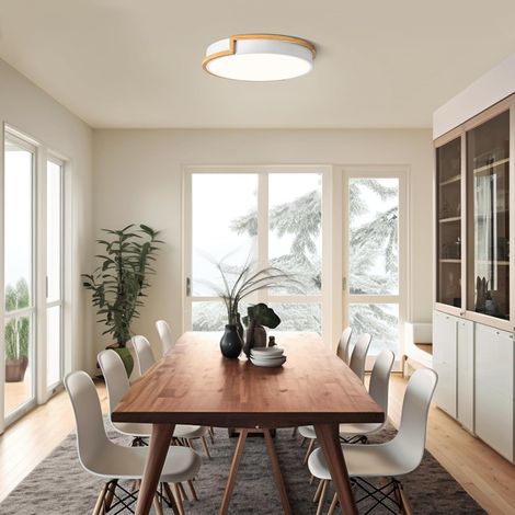 Plafonnier LED blanc 40 cm, 36 W, effet bois, idéal pour chambre, salon, cuisine, couloir, salle à manger, lumière blanche [Classe énergétique F]