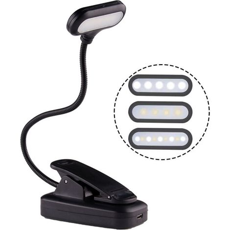 Lampe de lecture LED chaude à clip – Lumière ambre anti-lumière bleue – Rechargeable USB – Col flexible 360° pour lecture au lit (1/5)