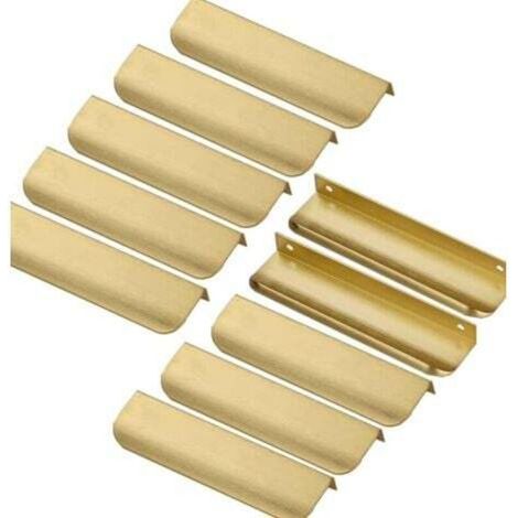 10pcs poignée de meuble Invisible Poignée d'armoire dorée Distance des trous 128mm Poignée Invisible -Poignée de meuble poignée de porte entraxe