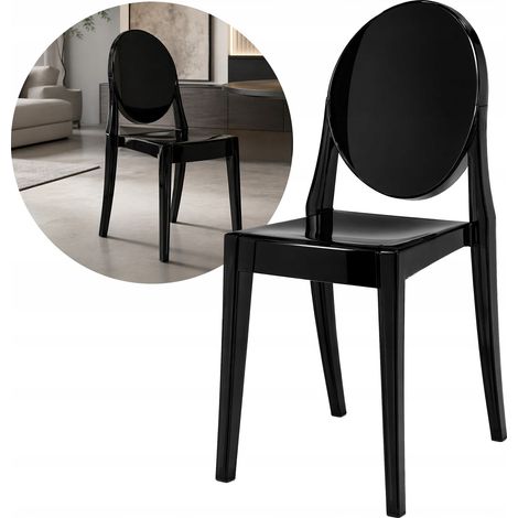 Chaise Louis, noir laqué, sans accoudoirs, glamour, pour salles à manger événementielles (1/5)