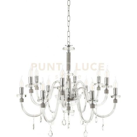LAMPADARIO DIDO 12 LUCI CRISTALLO E CROMO ATTACCO E14 D.83CM