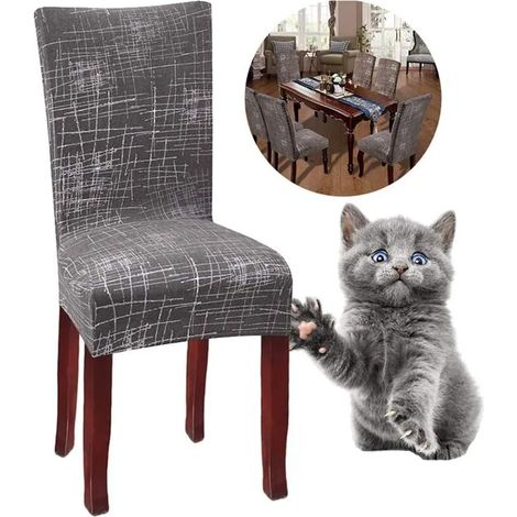 Lot de 4 Housses de Chaise Extensibles Marron et Gris, Housses Universelles Élastiques pour Chaises de Salle à Manger, Cuisine, Fête, Réception et Salon (1/5)