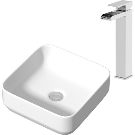Ceramic Bathroom Vanity Wash Basin Sink Countertop Single Lever Mixer Tap Bundle (1/5)