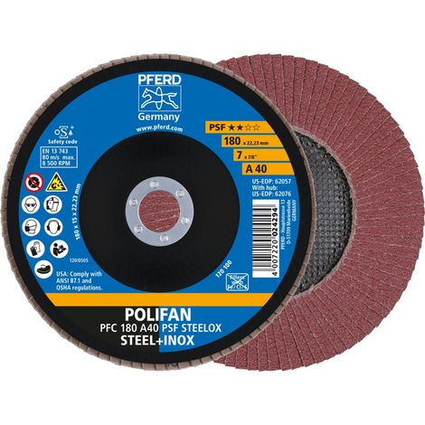 PFERD TOOLS POLIFAN Fächerscheibe PFC 180x22,23 mm konisch A40 Uni.-Linie PSF STEELOX Stahl/Edelstahl 10 Stk (1/5)