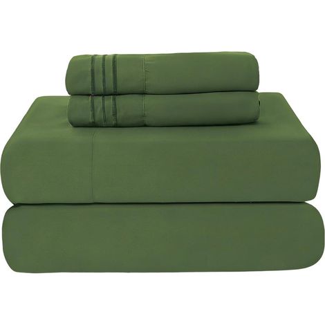 Parure de Draps Hôtel Vert - Microfibre Poches Profondes - 4 Pièces - Pour Lits King Size Vert Olivine (1/5)