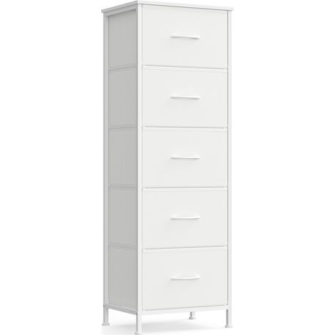 Songmics – Commode enfant 5 tiroirs – Structure acier, panneaux MDF, tissu non-tissé – Dimensions 30 x 39,6 x 116,7 cm – Blanc nuage et blanc neige (1/5)