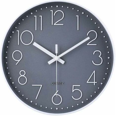 Uhr Leise runde Wanduhr batteriebetrieben 30cm Grau - Grau