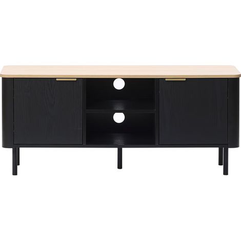 120 cm TV-Lowboard im modernen Design – Schwarz und Holzoptik, vielseitige Stauraumlösung fürs Wohnzimmer (1/5)