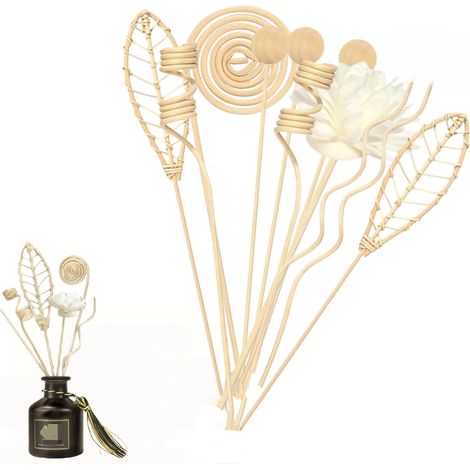 Bâtonnets Diffuseurs en Rotin 12 Pièces,Recharge pour Diffuseur de Parfum d'Ambiance,Bâtons pour Huiles Essentielles avec Formes Var (1/5)