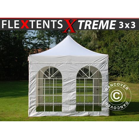 Tente pliante FleXtents Xtreme 50 Vintage Style 3x3m Blanc, avec 4 cotés