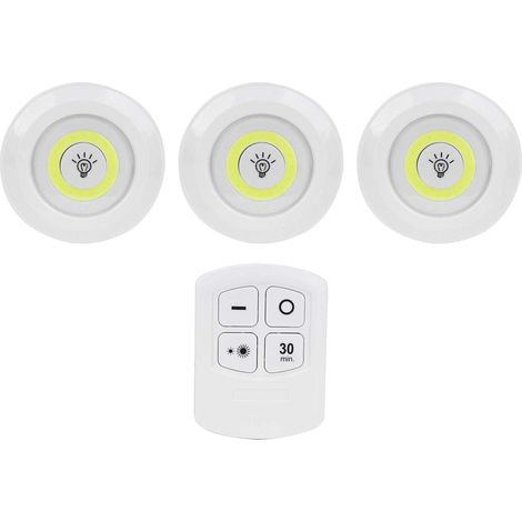 LED-Nachtlicht [3 Stück] mit Fernbedienung und Timerfunktion für Schrank, Kleiderschrank und Kinderzimmer – PC, 9 cm, weiß, 30-Minuten-Timer, dimmbar (1/5)