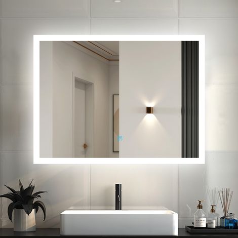 Biubiubath Anti-fog Bathroom LED Mirror with Lights+Demsiter+Touch Sensor Switch-800x600mm