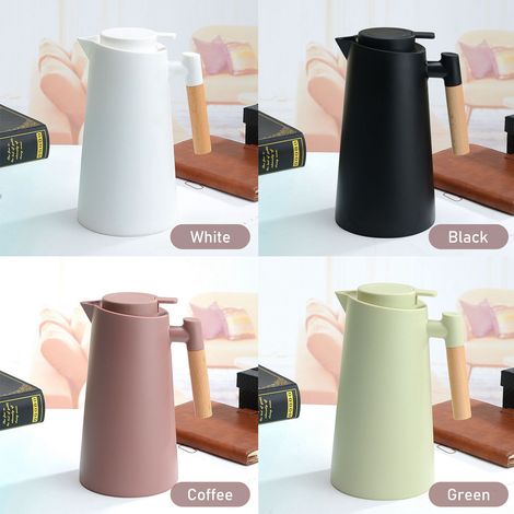 Caraffa termica da caffè da 1 litro, pentola a doppia parete con isolamento sottovuoto, thermos con manico in legno, bollitore, bottiglia termica per mantenere il tè caldo e freddo. (1/5)