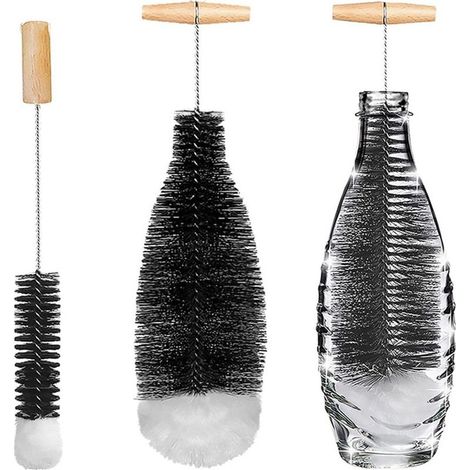 Goupillon Bouteille En Verre, 2 Pièces Goupillon En Douceur & Rayures Nettoyage Flaschenreiniger (1/5)