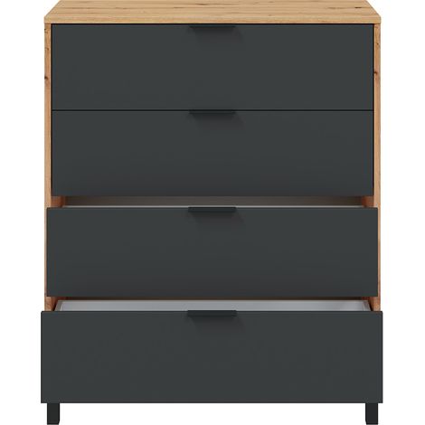 Commode meuble de rangement en mélamine coloris naturel/gris anthracite - Hauteur 94 x Longueur 78 x Profondeur 40 cm - PEGANE- (1/5)