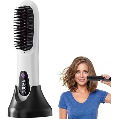 Lisseur - Brosse lissante sans fil - Brosse chauffante pour cheveux courts -Styler chauffant avec 3 réglages (1/5)