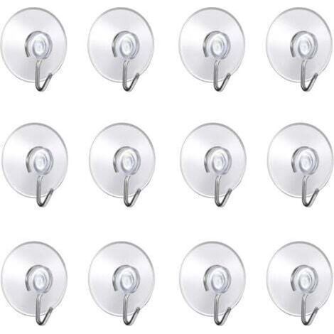 (Set of 12 pcs suction cups) 4x4.4x1.4cm, Wall Hook with Suction Cup, Small Plastic Suction Cups with Round Hook for Bathroom and Kitchen (1/3)