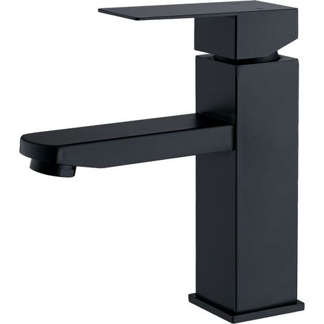 Robinet Salle Bain Noir acier inoxidable avec Poignée Carrée Mitigeur lavabo Eau Froide Chaude Disponible Robinetterie Lave Mains Démontable (1/5)