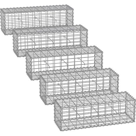 Set di 5 gabbioni per pietra in metallo gabbia per pietre cesto in rete 5 x 10 cm parete zincata aiuola decorazione da giardino 100 x 50 x 30 cm grigio 120005966