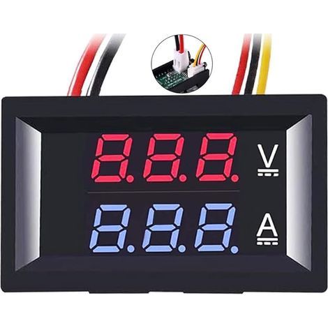 1 Pièce Voltmètre ampèremètre numérique 0,28", testeur de tension et de courant DC 100 V 10 A, panneau d'affichage double LED bleu et rouge 0,28", 3 bits (1/5)
