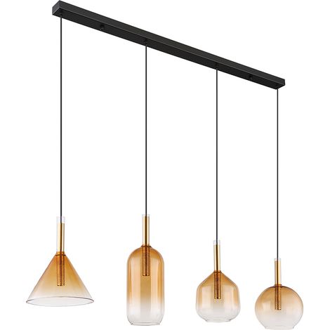 Suspension lampe suspendue plafonnier lampe de salle à manger métal verre ambre L 110cm (1/5)