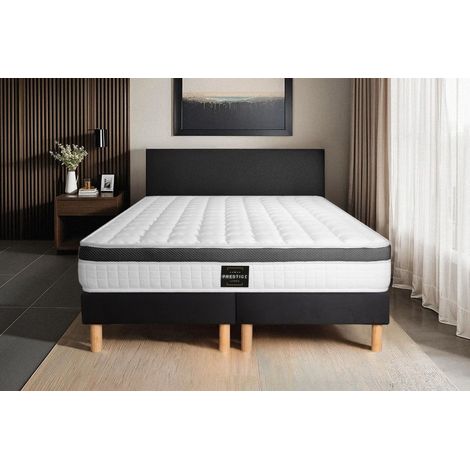 Ensemble matelas sommier 200 x 200 cm – Mousse à mémoire de forme 21 cm – Confort ferme – Sommier tapissier à lattes 14 cm – Prestige Literie (1/4)