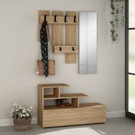 Mobile ingresso Vesty rovere oak con scarpiera e specchio (1/4)