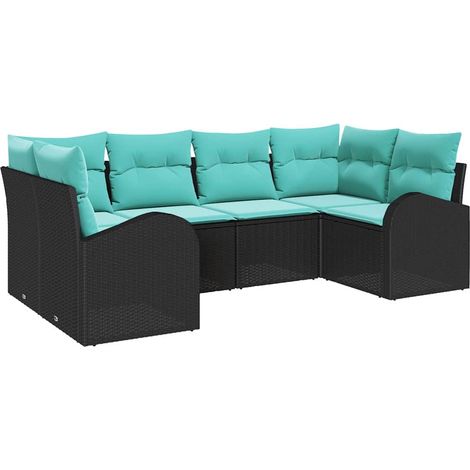 Garden Sofa Set 6 pcs Black and Turquoise Poly Rattan vidaXL (1/5)