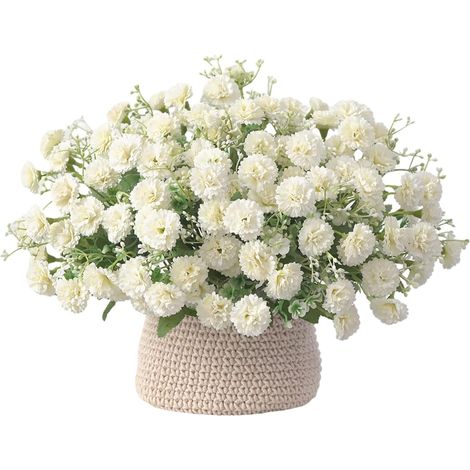 Bouquet Œillets Artificiels - Soie Sérigraphiée - 4 Pièces - 5 Tiges par Bouquet - 20 Fleurs par Tige - Hauteur 30,5 cm - Largeur 28 cm (1/5)
