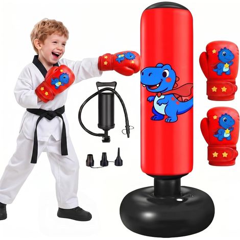Sac de Boxe pour Enfants, avec Gants de Boxe, 120cm Gonflable Sac de Frappe Enfant Pratique du Karaté, Taekwondo, Cadeaux pour Garçons et Filles (1/5)