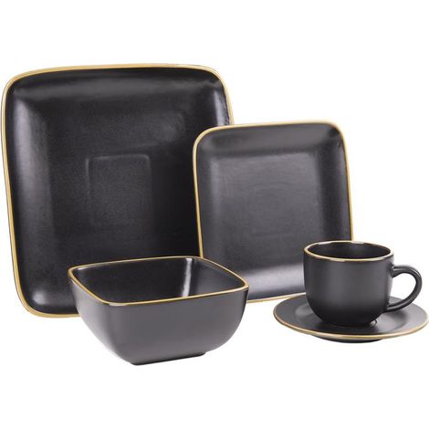 vajilla de ceramica de color negro esmaltado de forma cuadrada con borde vintage 20 piezas (1/3)