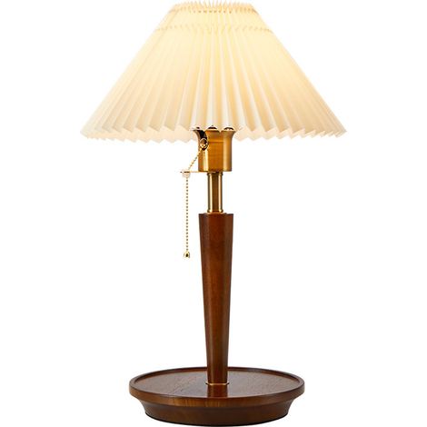 Lampe à poser plissée tricolore — une lampe élégante et rétro en bois massif, idéale pour créer une ambiance chaleureuse sur une table de chevet. (1/5)