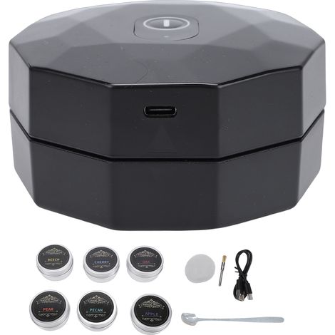 Fumoir Électrique à Whiskey Rechargeable avec 6 Boîtes de Copeaux de Bois en ABS Compact pour Cocktails et Bar (1/5)