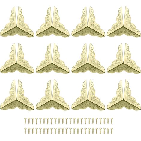 48Pcs Protège-Coins de Boîte en Métal 1"x1" avec Vis de Fixation pour Boîtes de Rangement, Armoires, Coffres en Bois, Couleur Dorée (1/5)