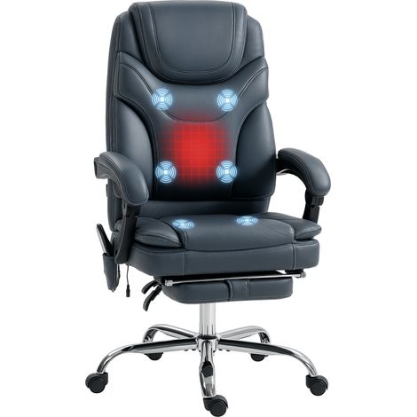 Fauteuil bureau massant repose-pieds cuir PU acier confort bureau télétravail gris