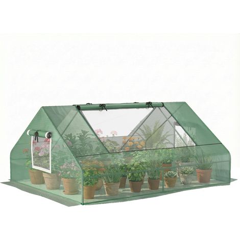 Mini serra portatile 180x140x80 cm, finestre e porta zip, verde scuro - IROVAMI