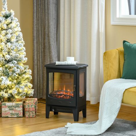 Cheminée électrique poêle Style néo-rétro 900-1800 W Simulation Flammes LED luminosité réglable Acier ABS Noir (1/5)