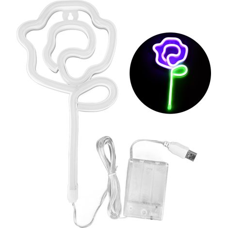 Luminaire LED Neon en forme de Rose pour Décorations, Valentine, Mariage - ABS PVC, 28 cm, 242 g - Lumière Violet Vert - 1 Pièce