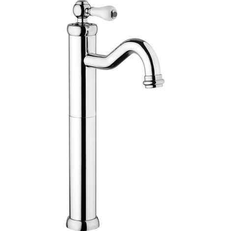 Mitigeur de lavabo haut TO00493A21 chromé – Poignée en résine blanche – Sans vidage – Laiton de qualité – Installation facile – Piralla - 0TO00493A21