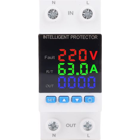 63A Mesure intelligente de protection contre les surtensions et les sous-tensions, affichage LED couleur, compteur d'électricité sur rail DIN pour boîtes de distribution, machines-outils CNC