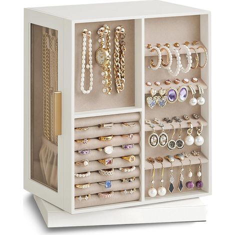 Organizer Gioielli Rotante A 360° Con Cassetti, Ganci E Rivestimento In Velluto