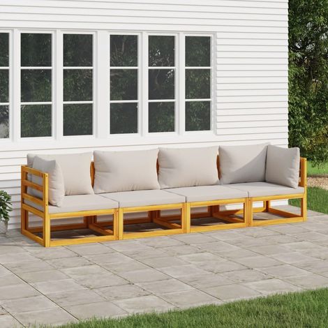 Salon de jardin 4 pcs,Mobilier de terrasse,Table et Chaise pour Relax avec coussins gris clair bois massif -YZ533429 (1/5)