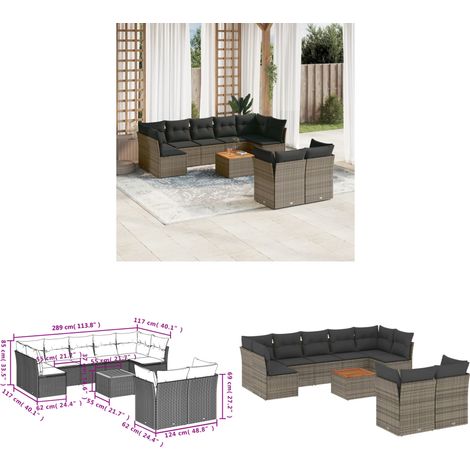 10-tlg. Garten-Sofagarnitur mit Kissen Grau Poly Rattan - Gartenmöbel - Outdoor Möbel - Lounge Set - Rattan Gartenmöbel - Polyethylen Gartenmöbel - Home & Living (1/3)