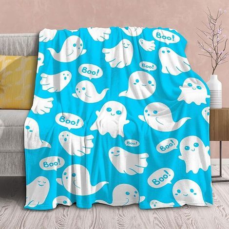 Couverture d'Halloween Fantôme Bleu, un cadeau pour garçons et filles - une couverture en flanelle ultra-douce, confortable et chaude, parfaite pour décorer les chambres, les anniversaires, Noël, les