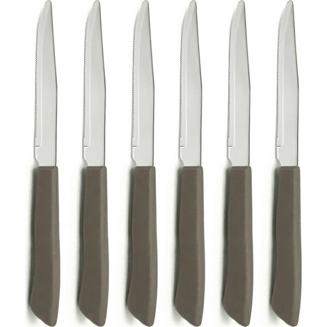 Set 6 Coltelli Bistecca e Pizza Professionale Lama Seghettata in Acciaio Inox Speciale Made in Italy Manico Tortora Ergonomico per Carne e Ristorazione