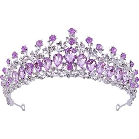 Couronne de mariée en alliage de zinc, strass raffinés, accessoire cheveux pour mariée, soirée, costume, fête, argent et violet (1/5)