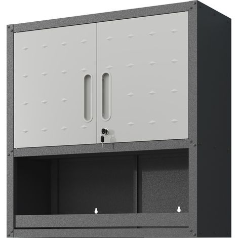 Armario metálico mural para herramientas con puerta con cerradura y estante, gris 75 x 77 x 30 cm (1/5)